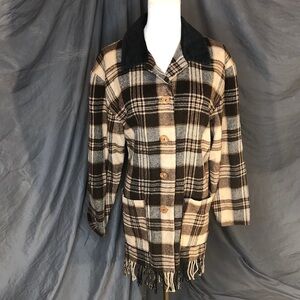 Wool Blend Plaid Women's Jacket with Black Collar